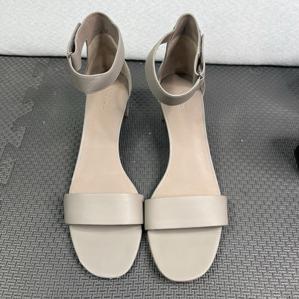 Vince Leather Ankle Strap Sandals Women's 11 M Beige Minimalist Block Heel Shoes - Picture 2 of 9